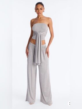 Fashion Nova Heather Gray Tube Top & Wide Leg Pant Set